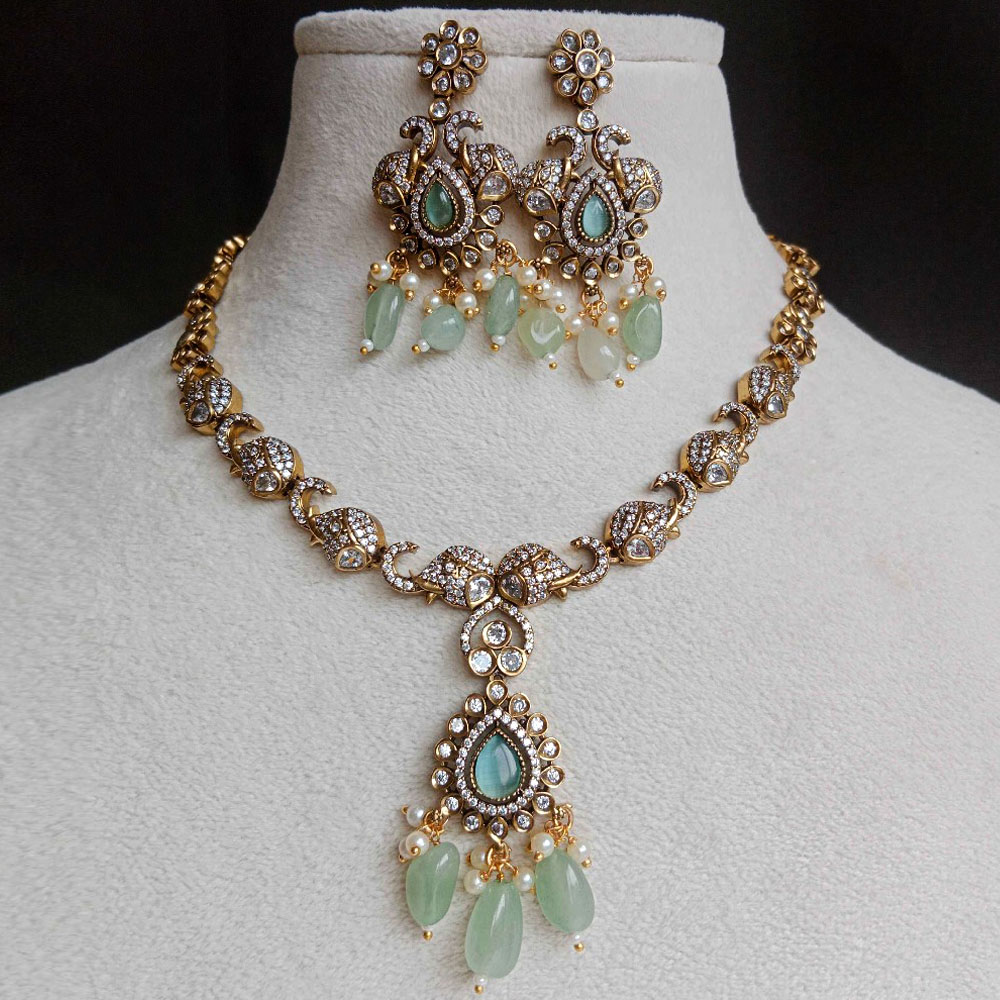Handmade Brass Metal Jewellery Pink Pendant Necklace Set